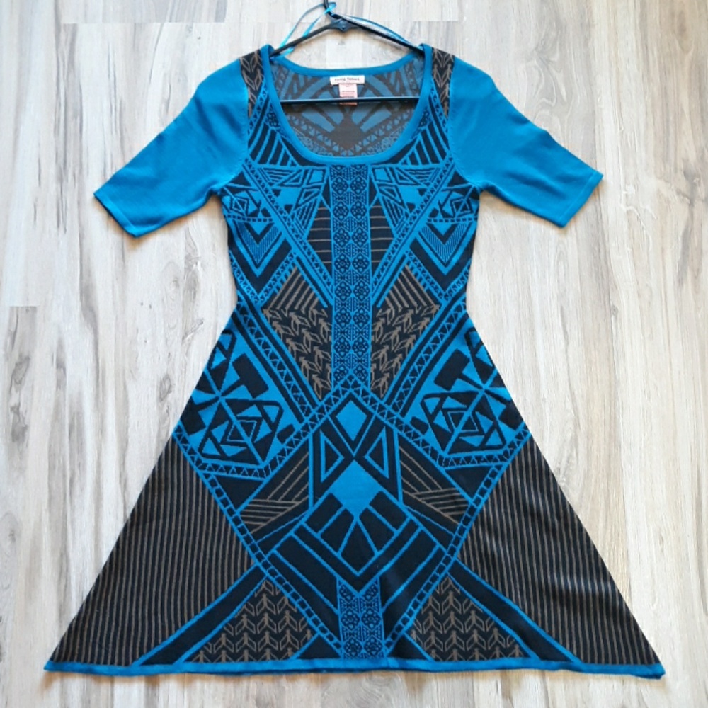 Blue Geometric Patterned A-Line Dress